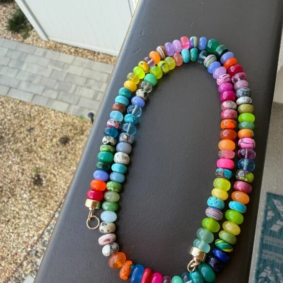 Stunning Lynn Rachel Rose Wild Peacock gemstone necklace with 14 K hardware, 23" - Picture 7 of 7